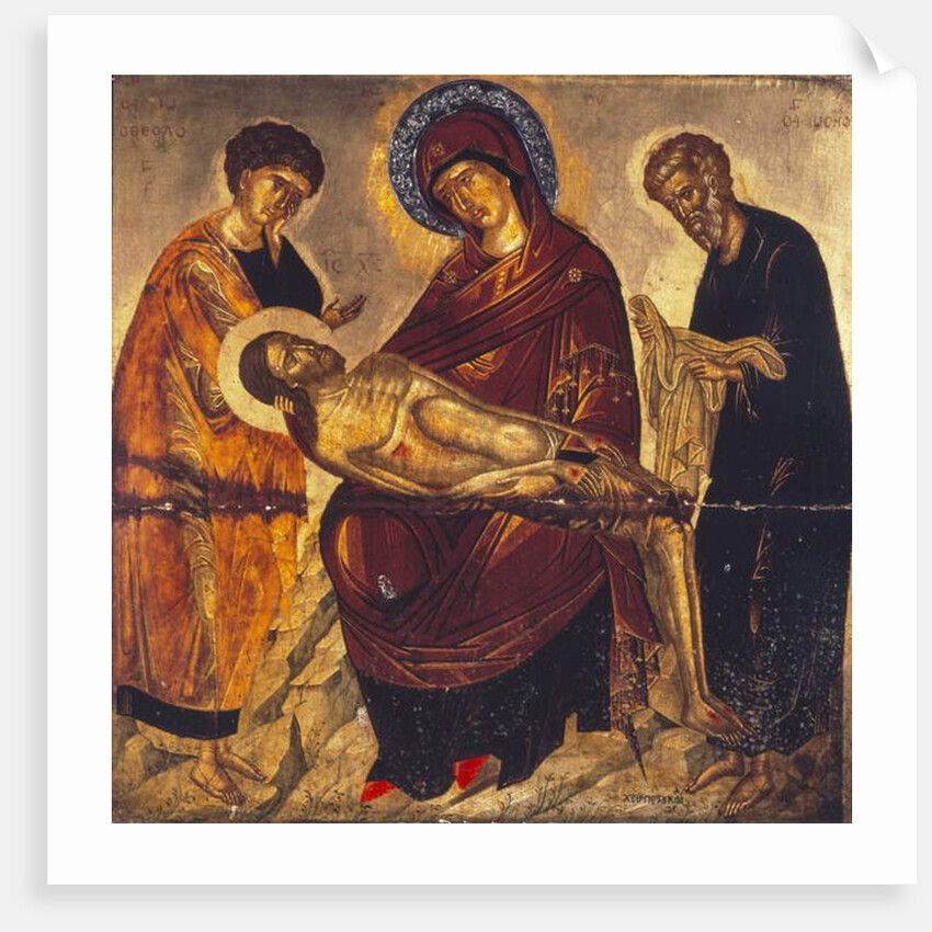 The Virgin with the Dead Christ and Saints John the Evangelist and Joseph of Arimathea, late 15th century by School Cretan