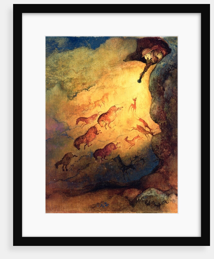 Mr Punch as a cave explorer giving the animals in Lascaux a fright, unpublished commission by 'Punch', 1968 by George Adamson