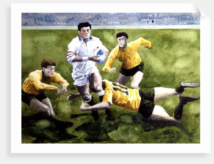 Rugby Match: England v Australia in the World Cup Final, 1991, Will Carling being tackled by Gareth Lloyd Ball