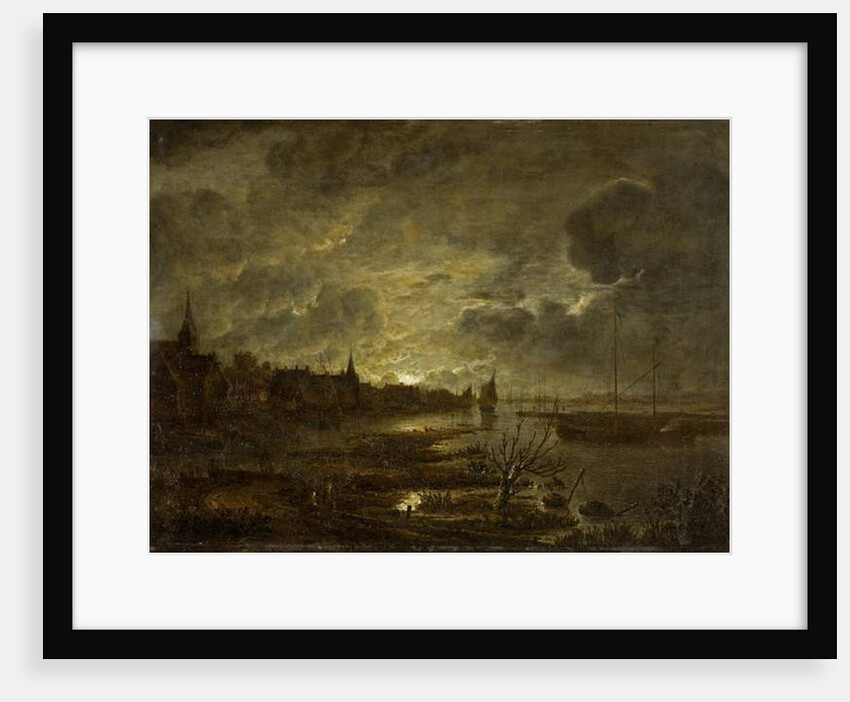 A Village on a River by Moonlight, c.1645-1700 by Aert van der Neer