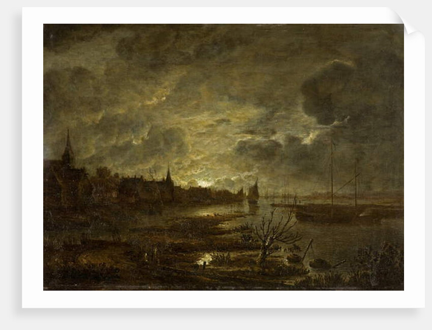 A Village on a River by Moonlight, c.1645-1700 by Aert van der Neer