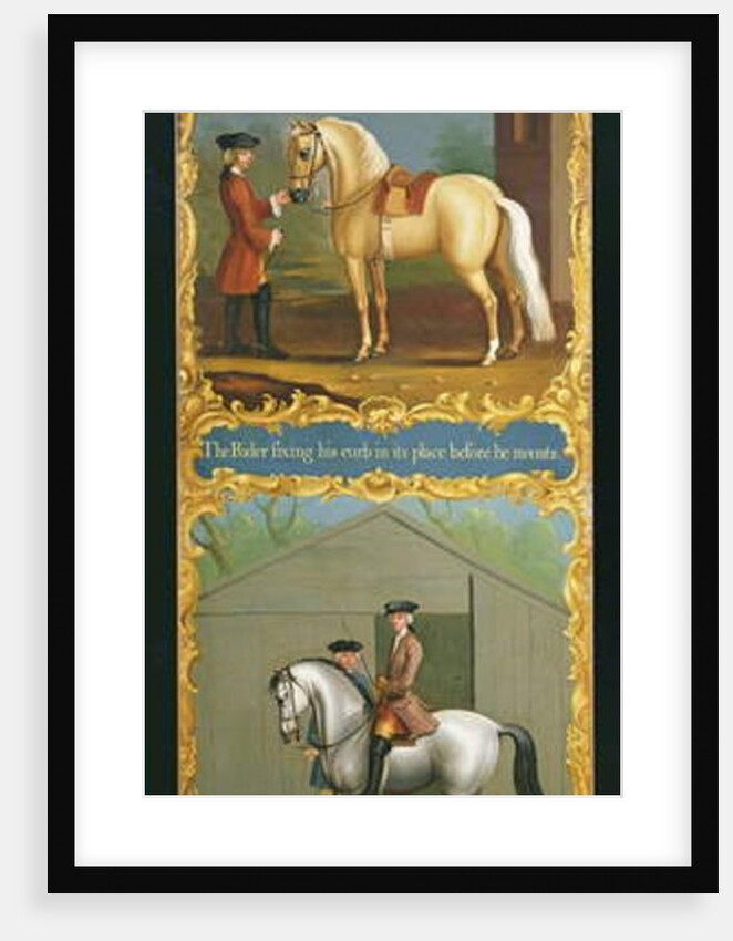 The Rider Fixing his Curb in its Place before he Mounts and The Scholar Placed in his Seat without Styrrops, c.1750 by Thomas of Pall Mall Butler