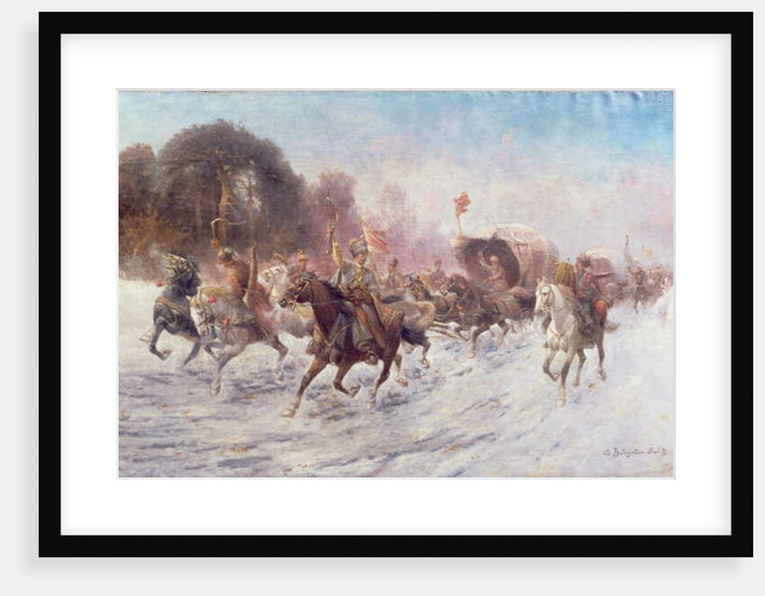 Cossacks in a winter landscape by Anton Baumgartner-Stoiloff