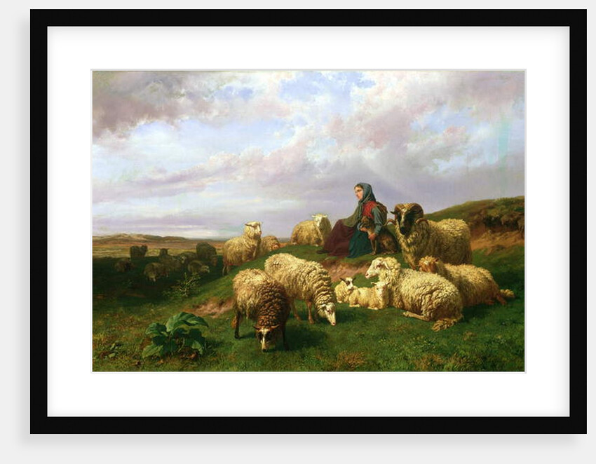 Shepherdess resting with her flock, 1867 by Edmond Jean-Baptiste Tschaggeny