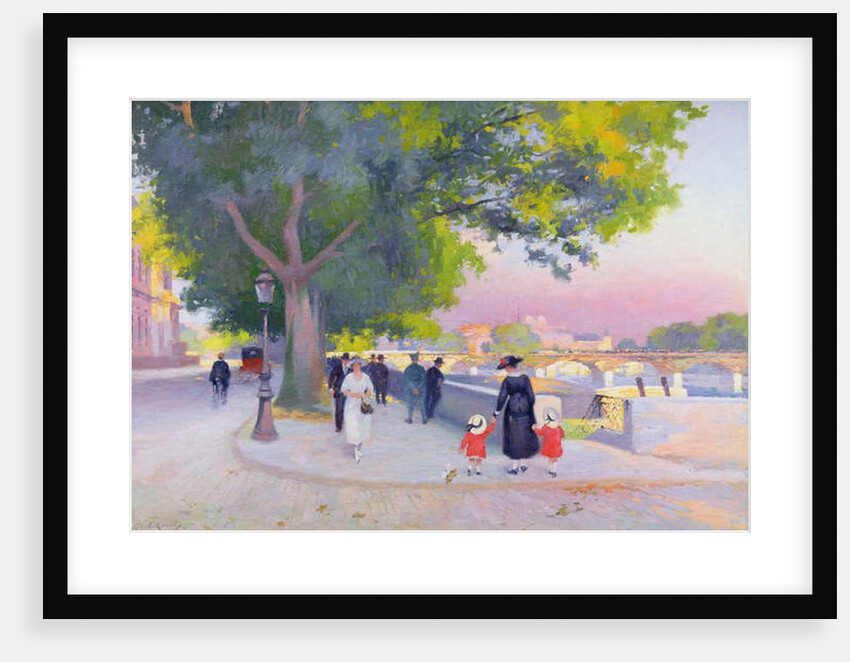 Promenade on the banks of the Seine in Paris by Jules Ernest Renoux
