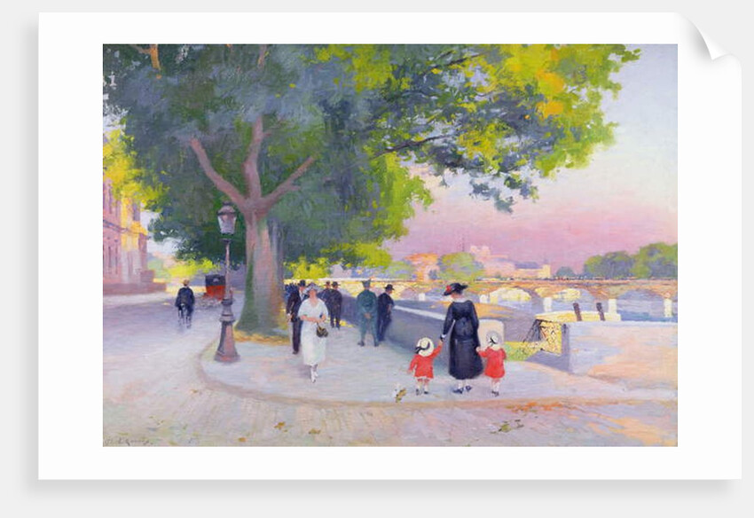 Promenade on the banks of the Seine in Paris by Jules Ernest Renoux
