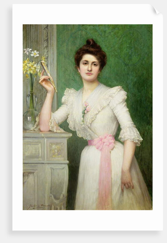 Portrait of a lady holding a fan, 1898 by Jules-Charles Aviat
