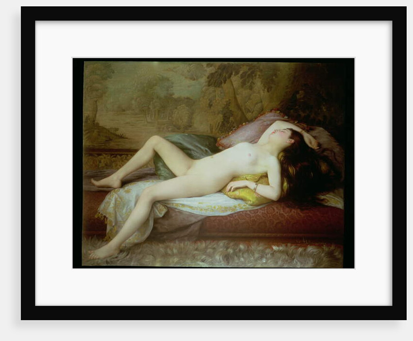Nude lying on a chaise longue by Gustave-Henri-Eugene Delhumeau