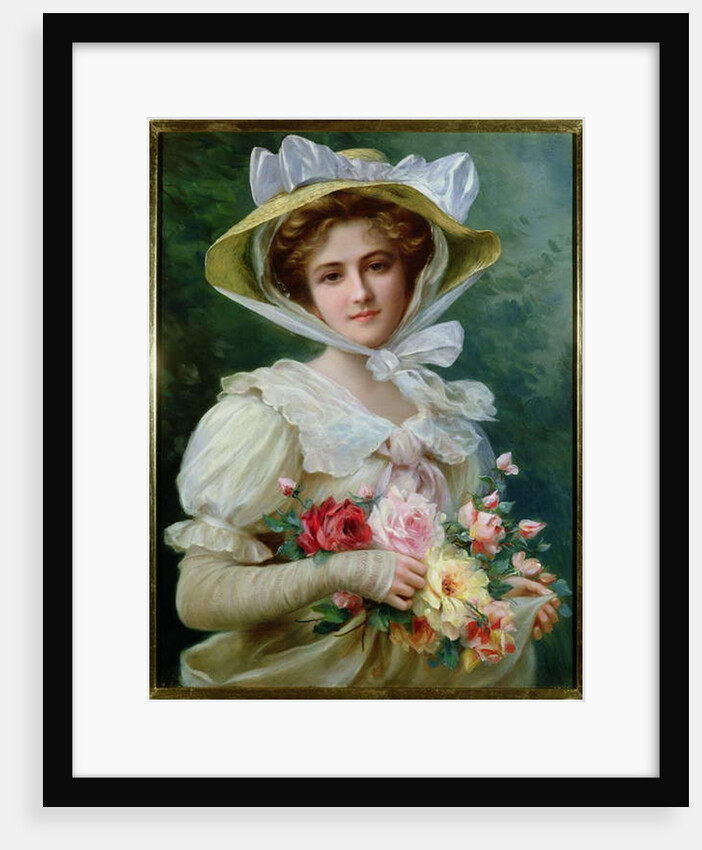 Elegant lady with a bouquet of roses by Emile Vernon