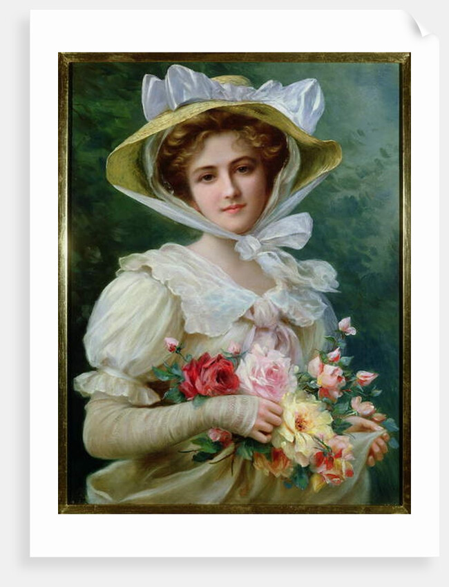 Elegant lady with a bouquet of roses by Emile Vernon