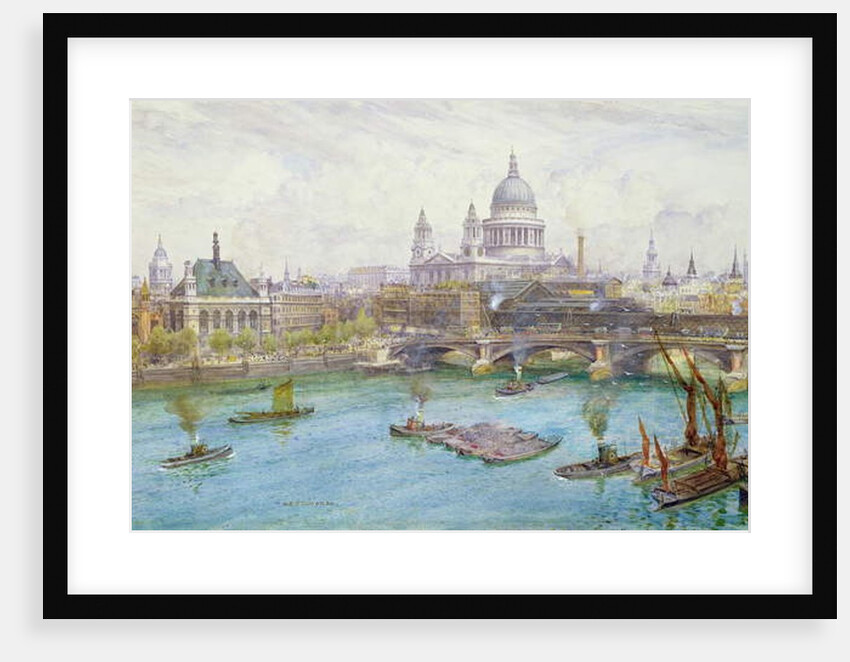 View from the south of St Paul's Cathedral, Blackfriars Bridge and City of London School with boats on the River Thames, c.1921 by Henry Edward Tidmarsh