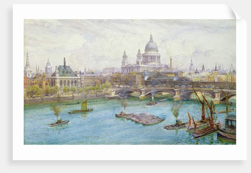 View from the south of St Paul's Cathedral, Blackfriars Bridge and City of London School with boats on the River Thames, c.1921 by Henry Edward Tidmarsh