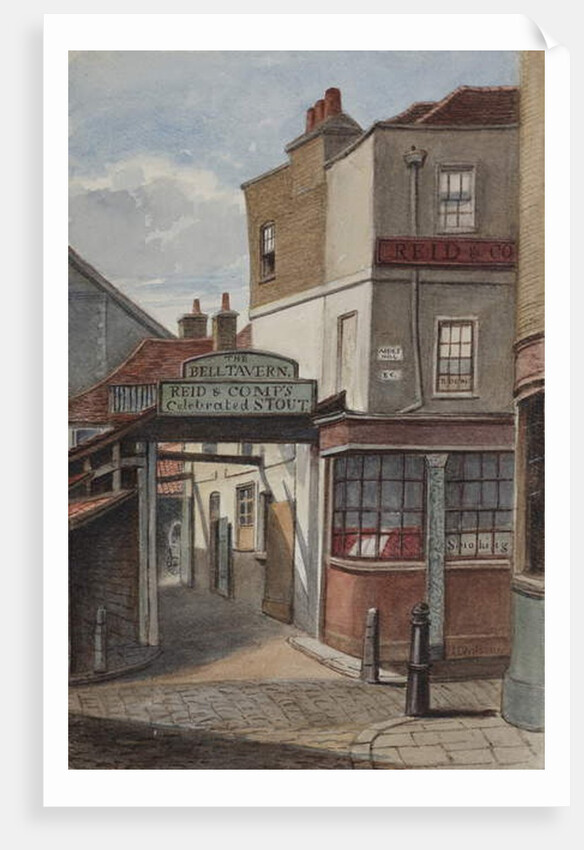 View of Bell Tavern, Addle Hill, showing sign for Reid and Company's celebrated stout, and a kerb post, 1868 by Joseph Thomas Wilson