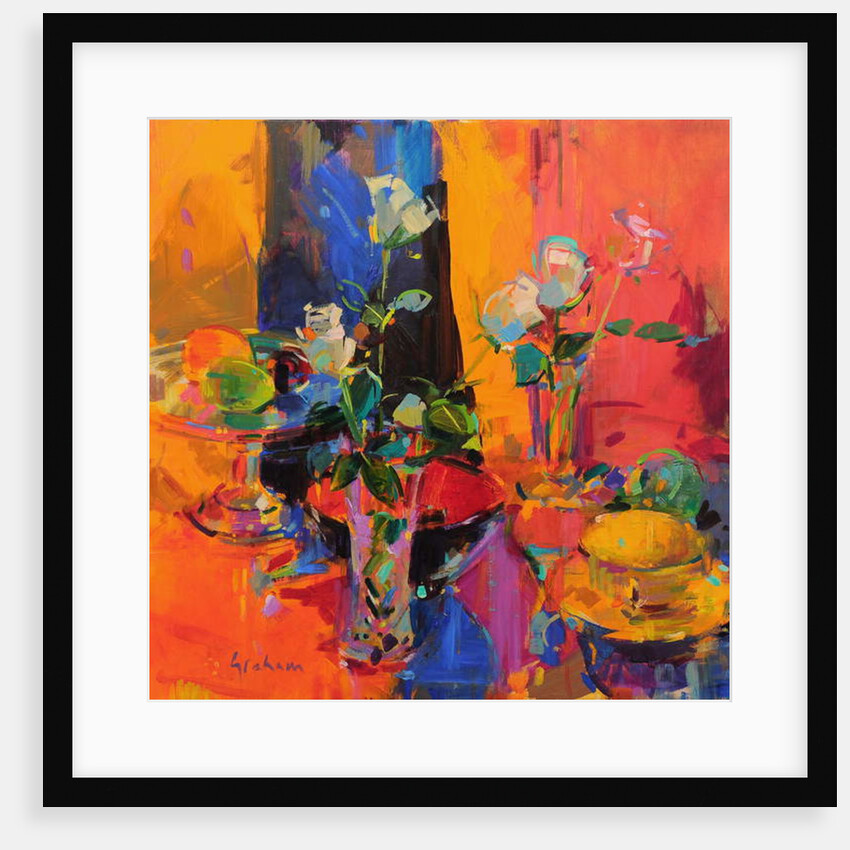 Still Life Table with Roses and Fruit by Peter Graham