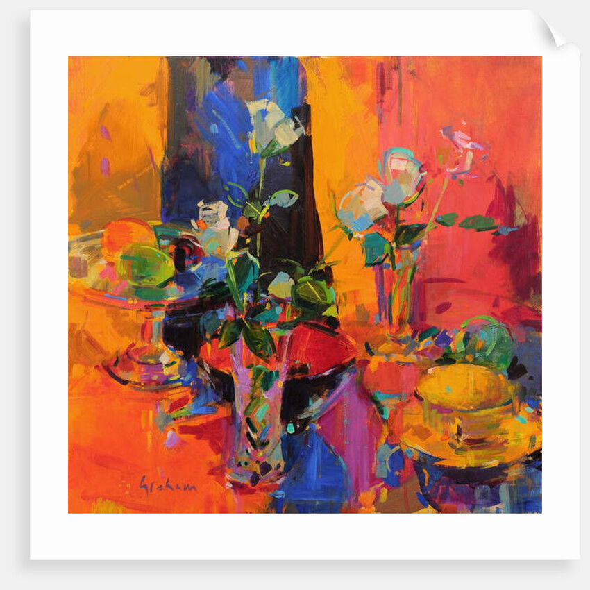 Still Life Table with Roses and Fruit by Peter Graham