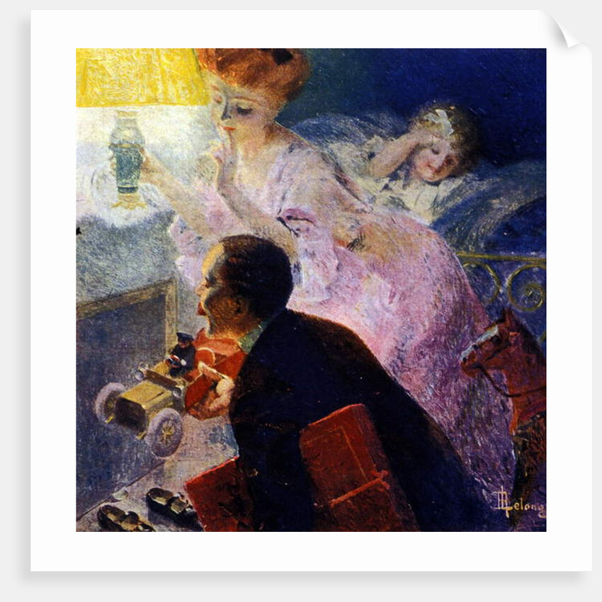 Christmas night: parents hide toys to prepare a surprise for their little daughter. 1907. by Rene Lelong