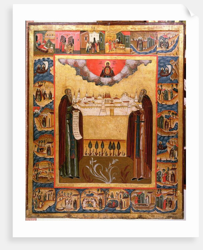 Saints Zosimus and Sabbatheus of Solovetsk with scenes from their lives, 18th century by School Russian