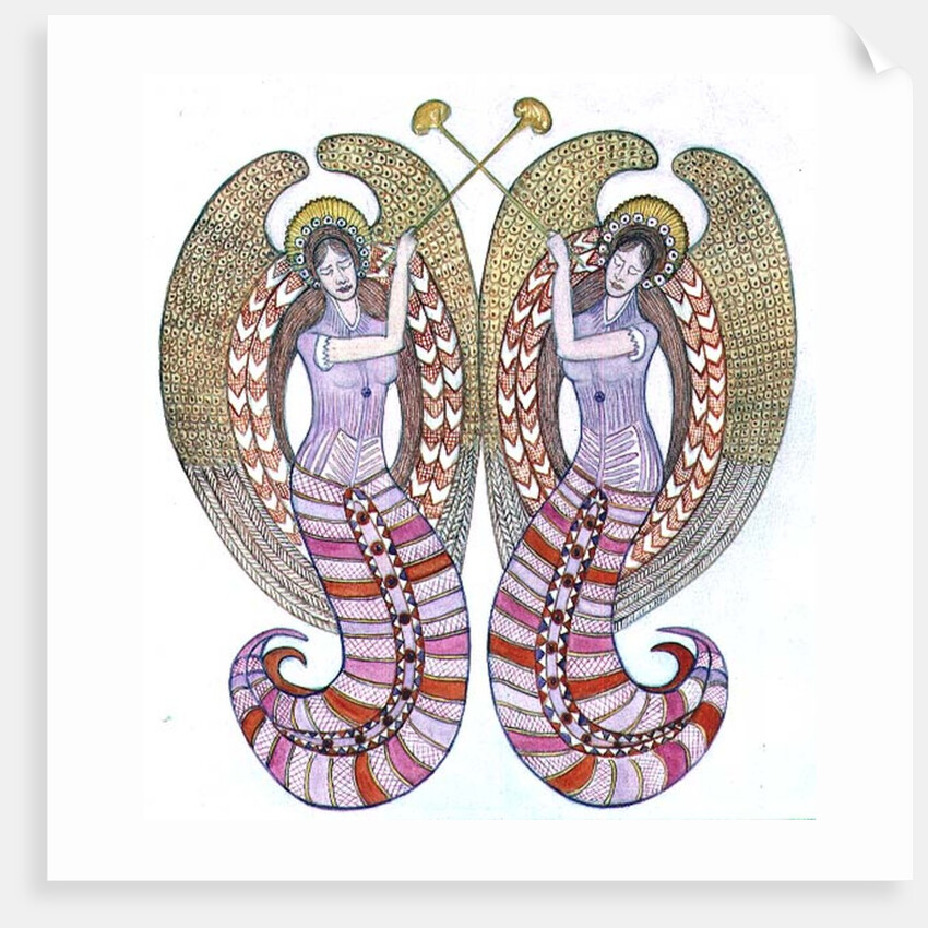 Two angels with trumpets, 1995 by Gillian Lawson