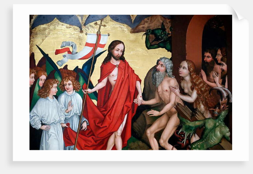 Jesus pulls Adam and Eve out of their graves at resurrection by Martin Schongauer