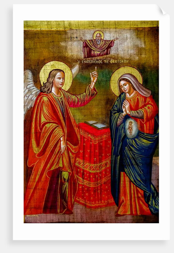 Painting in the Greek orthodox church of the Annunciation, Nazareth, Israel, The Annunciation, 2018 by Anonymous