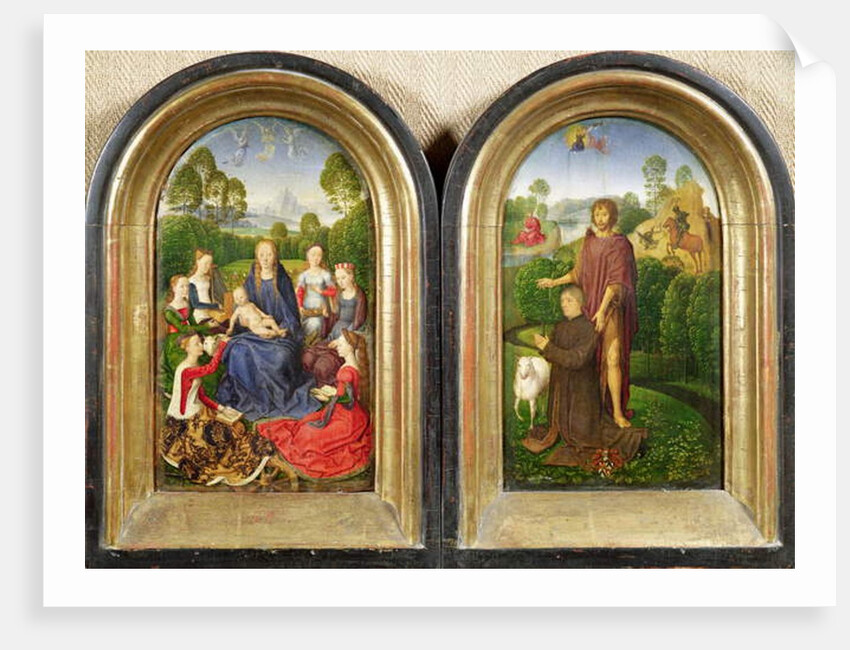 Diptych of Jean du Cellier: The Virgin and Child with Saints and the donor presented by St.John the Baptiste, c.1490 by Hans Memling