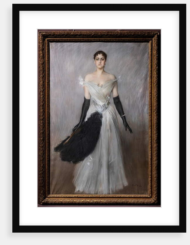 Portrait of a lady in white with gloves and fan, 1889 by Giovanni Boldini