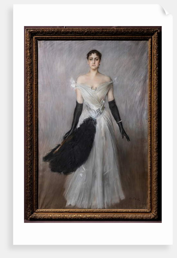 Portrait of a lady in white with gloves and fan, 1889 by Giovanni Boldini