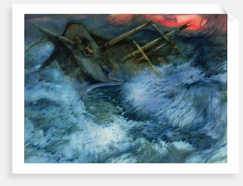 Wrecked Ship with Sea Serpent and Tigers by William Hyde