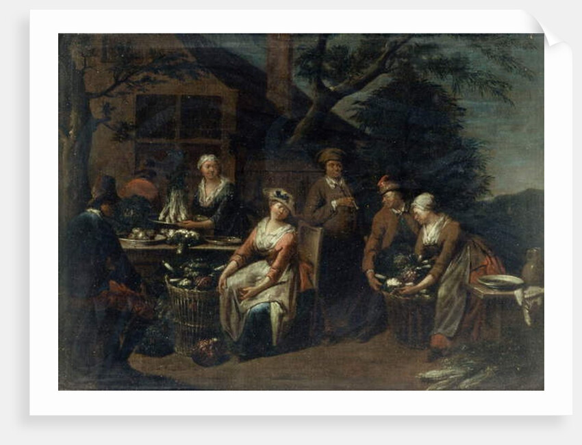 A Group of Peasants, Vegetables and Fruit by Jan Josef the Elder Horemans