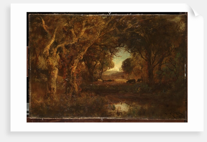 Sunset landscape with trees by William Keith