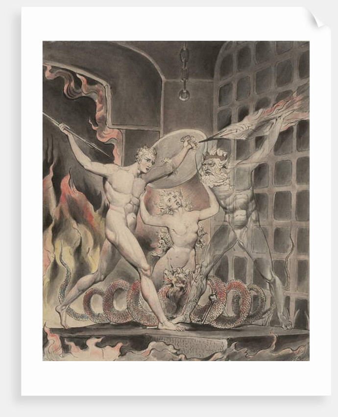 Illustration 2 to Milton's 'Paradise Lost': Satan, Sin, and Death: Satan Comes to the Gates of Hell, 1807 by William Blake