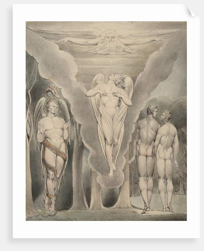 Satan Spying on Adam and Eve and Raphael's Descent into Paradise by William Blake
