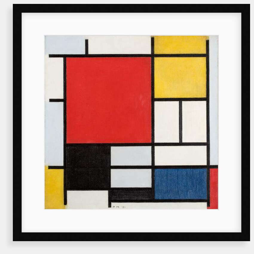 Composition with large red plane, yellow, black, gray and blue, 1921 by Piet Mondrian