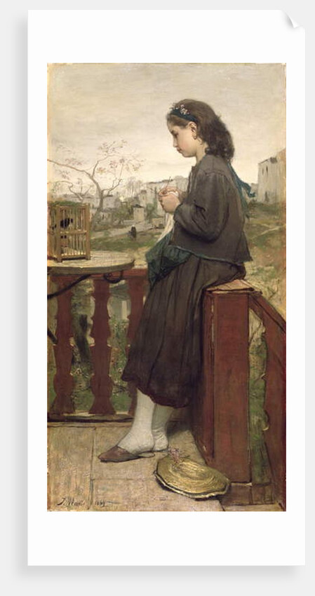 Girl knitting on the balcony, Montmartre, 1869 by Jacob Henricus or Hendricus Maris