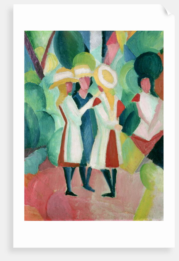 Three girls in yellow straw hats, 1913 by August Macke