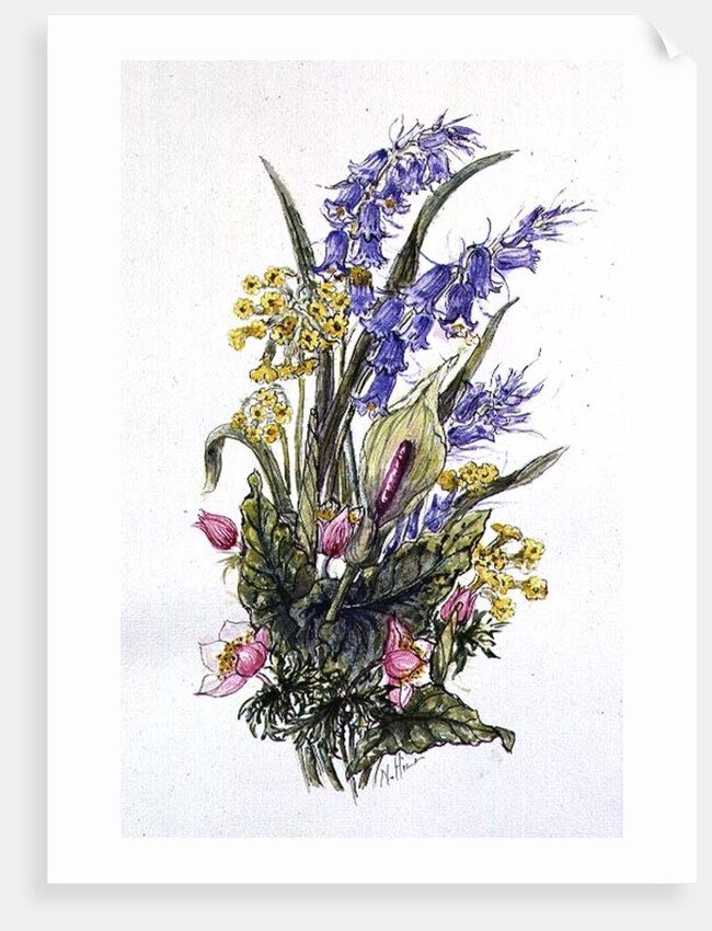 Bluebell posy with cowslips, dogroses and lily by Nell Hill