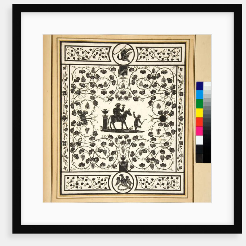 Copy of a mosaic pavement, black on white, Pavimento di Bacco del Palazzo di Augusto by Pietro Santi Bartoli