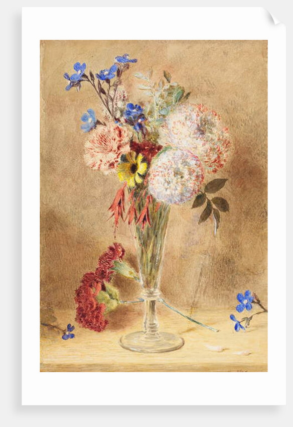 Flowers in a glass vase by William Henry Hunt