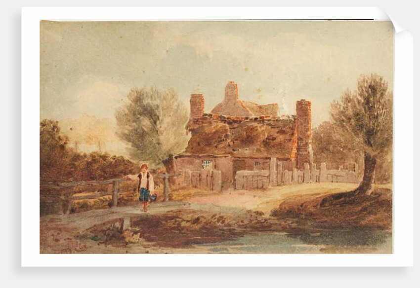 Country scene - house by a pond by David Cox