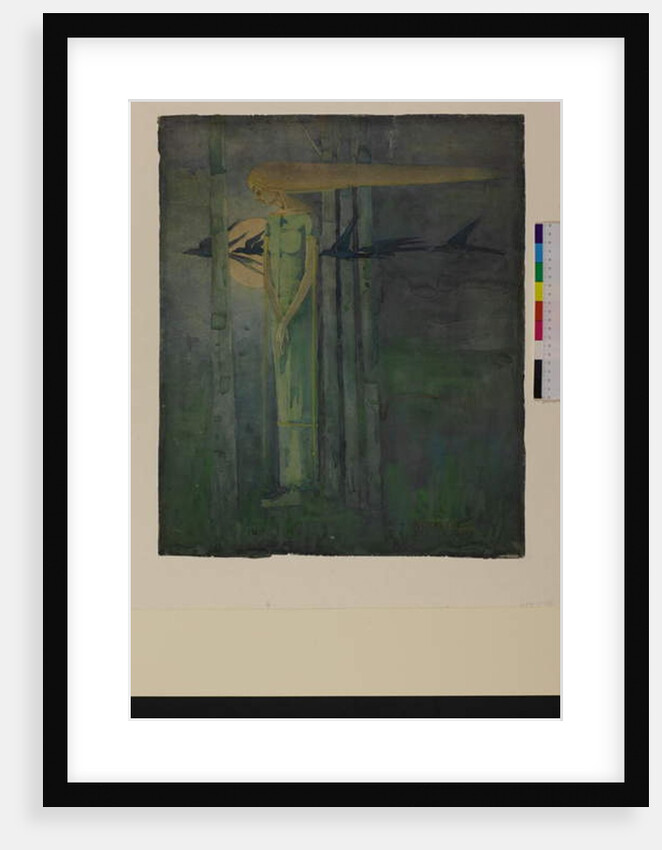 Ill Omen, or, Girl in the East Wind with Ravens Passing the Moon 1893 by Frances Macdonald