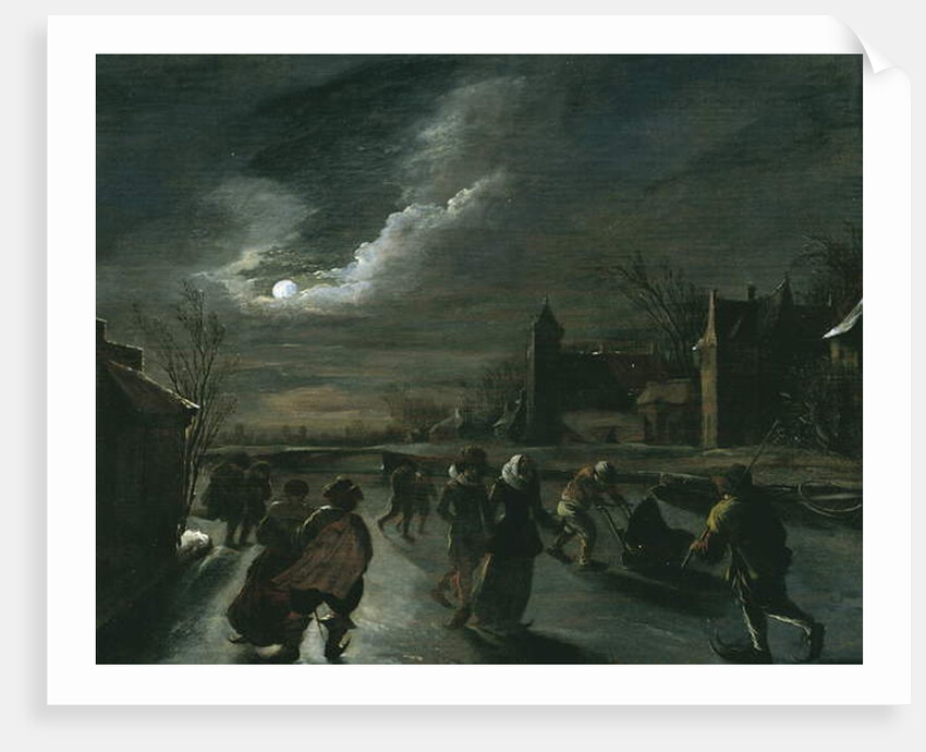 Moonlight Scene with Skaters by Dutch School