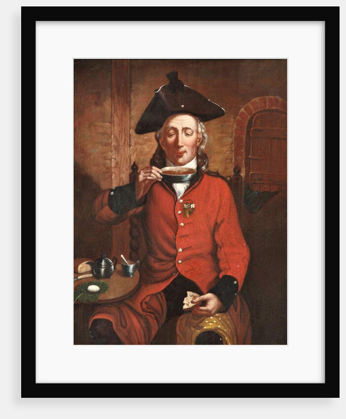 A Chelsea Pensioner sipping tea out of a saucer by Michael William Sharp