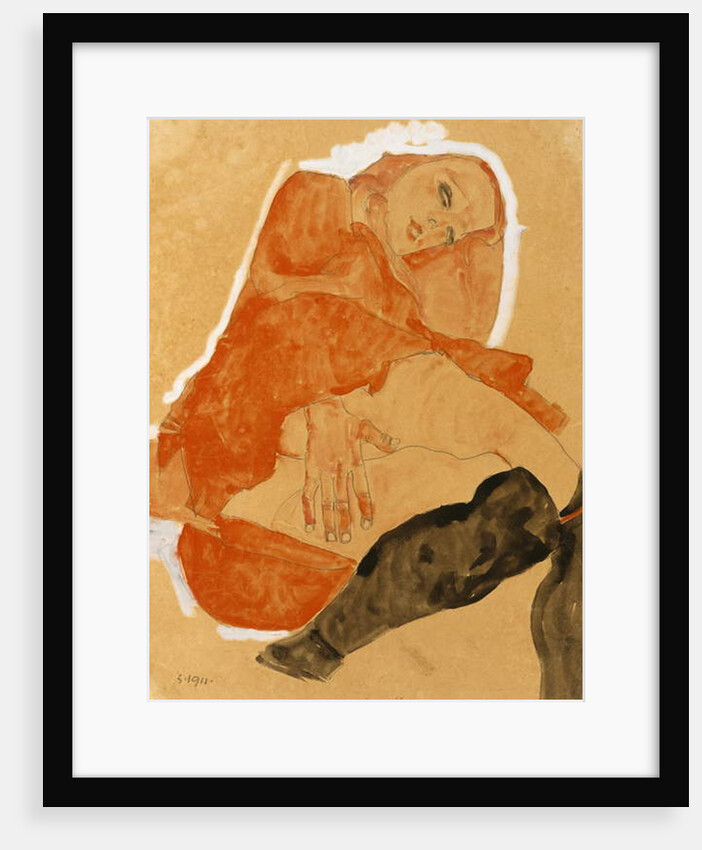 Girl in Red Robe and Black Stockings, 1911 by Egon Schiele