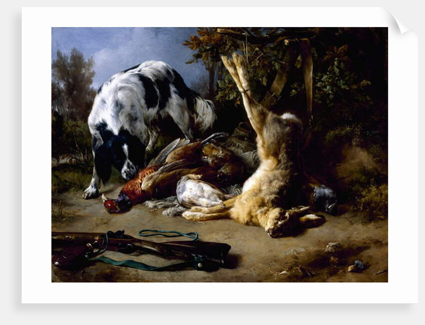 Spaniel with a Still Life of Dead Game, 1837 by Jacques Raymond Brascassat