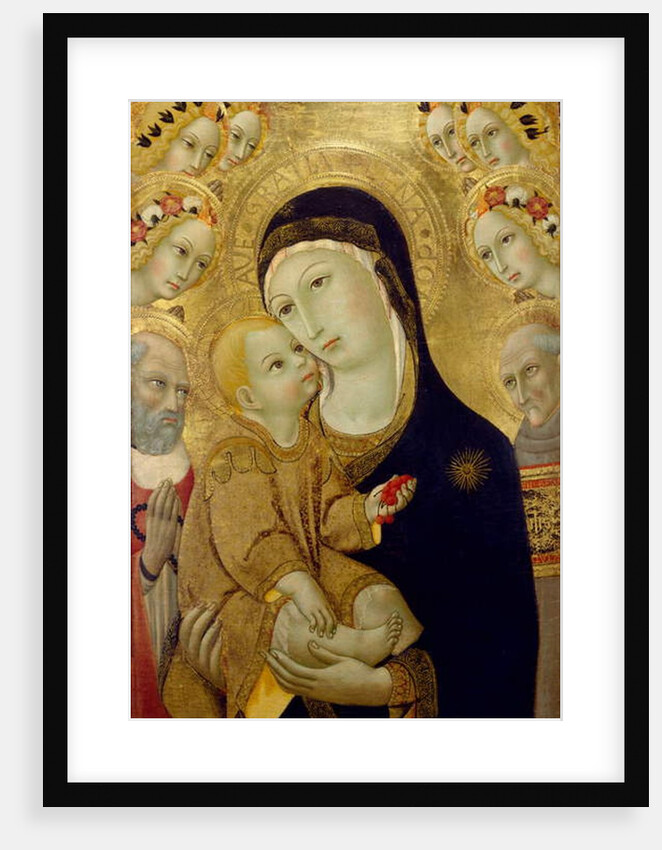 Virgin and Child with Saints Jerome and Bernardino of Siena and Six Angels, 1460s by Sano di also Ansano di Pietro di Mencio Pietro