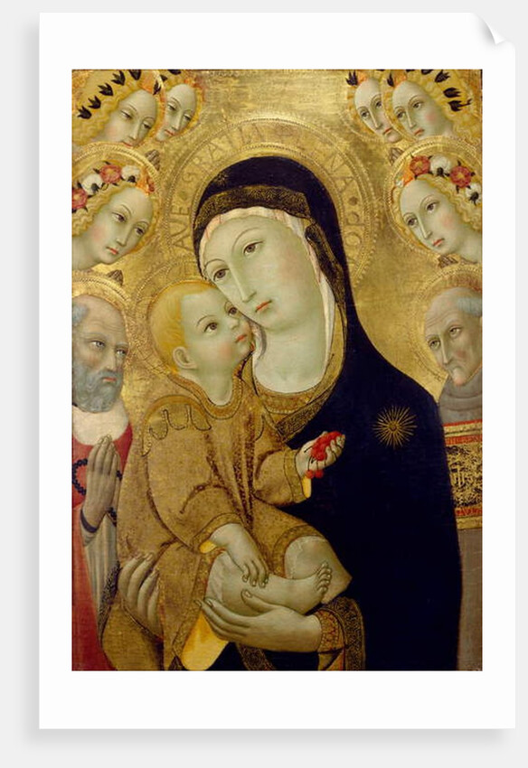 Virgin and Child with Saints Jerome and Bernardino of Siena and Six Angels, 1460s by Sano di also Ansano di Pietro di Mencio Pietro
