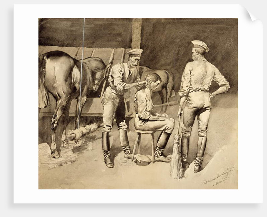 A Haircut in a Cavalry Stable, c.1893 by Frederic Remington