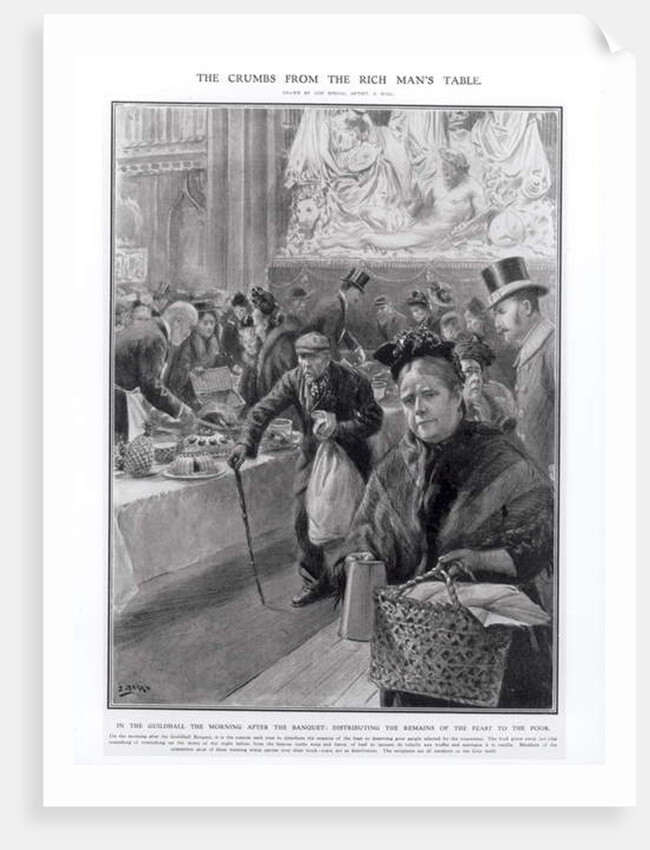 The Crumbs from the Rich Man's Table: Distributing the Remains of the Feast to the Poor in the Guildhall the Morning after the Banquet, 1908 by Samuel Begg