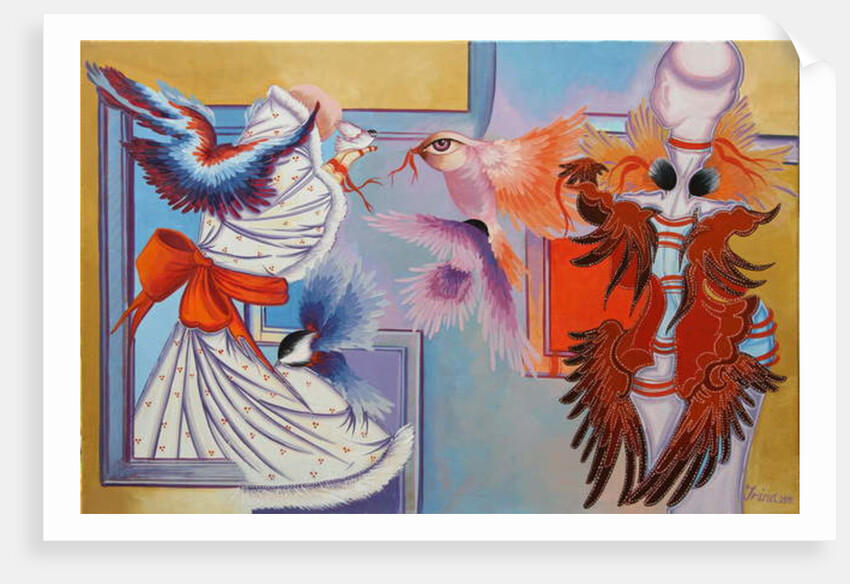 Red Ribbon and Chickadees, 2015 by Irina Corduban