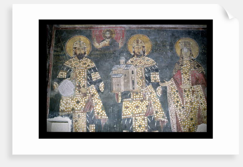 Stefan Milutin, Stefan Dragutin and Katelina, late 13th century by Serbian School